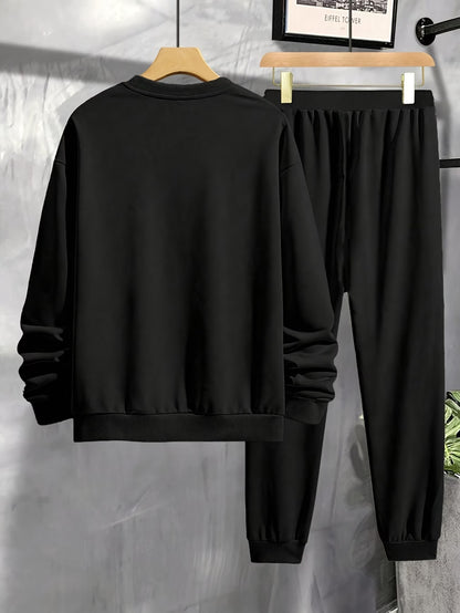 Men's 2pcs Trendy Printed Outfit: Sweatshirt and Jogger Pants Set